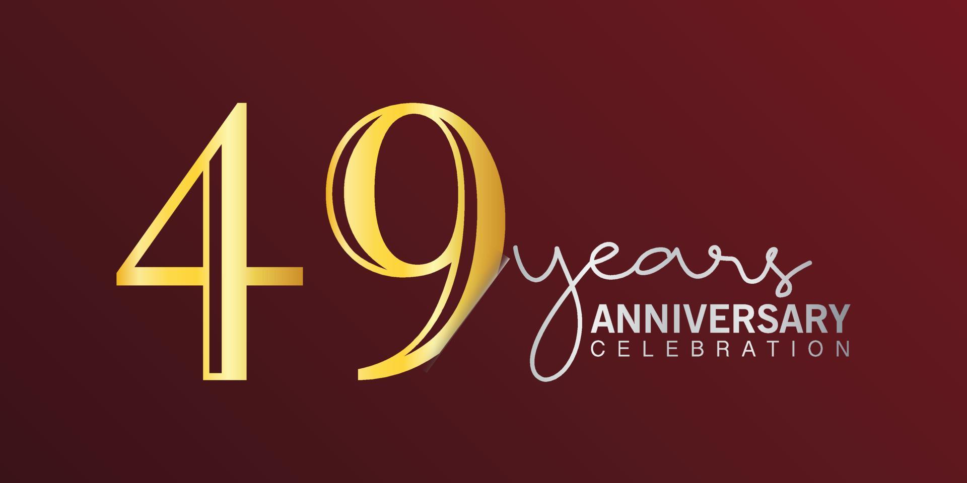 49º aniversário celebração logotipo número cor de ouro com fundo de cor vermelha. aniversário de vetor para celebração, cartão de convite e cartão de felicitações
