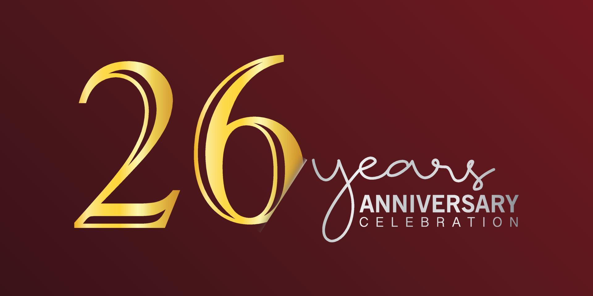 26º aniversário celebração logotipo número cor de ouro com fundo de cor vermelha. aniversário de vetor para celebração, cartão de convite e cartão de felicitações