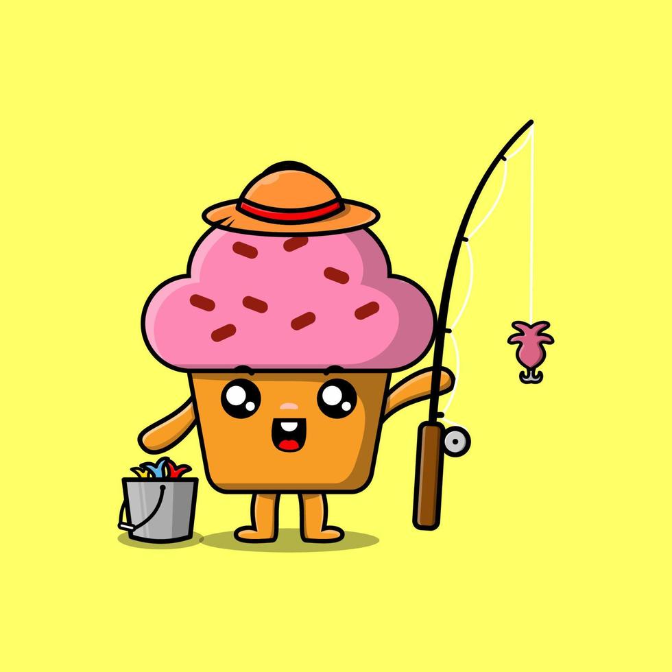 personagem de pesca pronto para cupcake bonito dos desenhos animados vetor