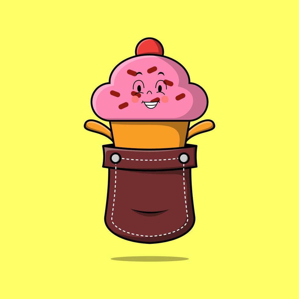 personagem de cupcake bonito dos desenhos animados fora do bolso vetor