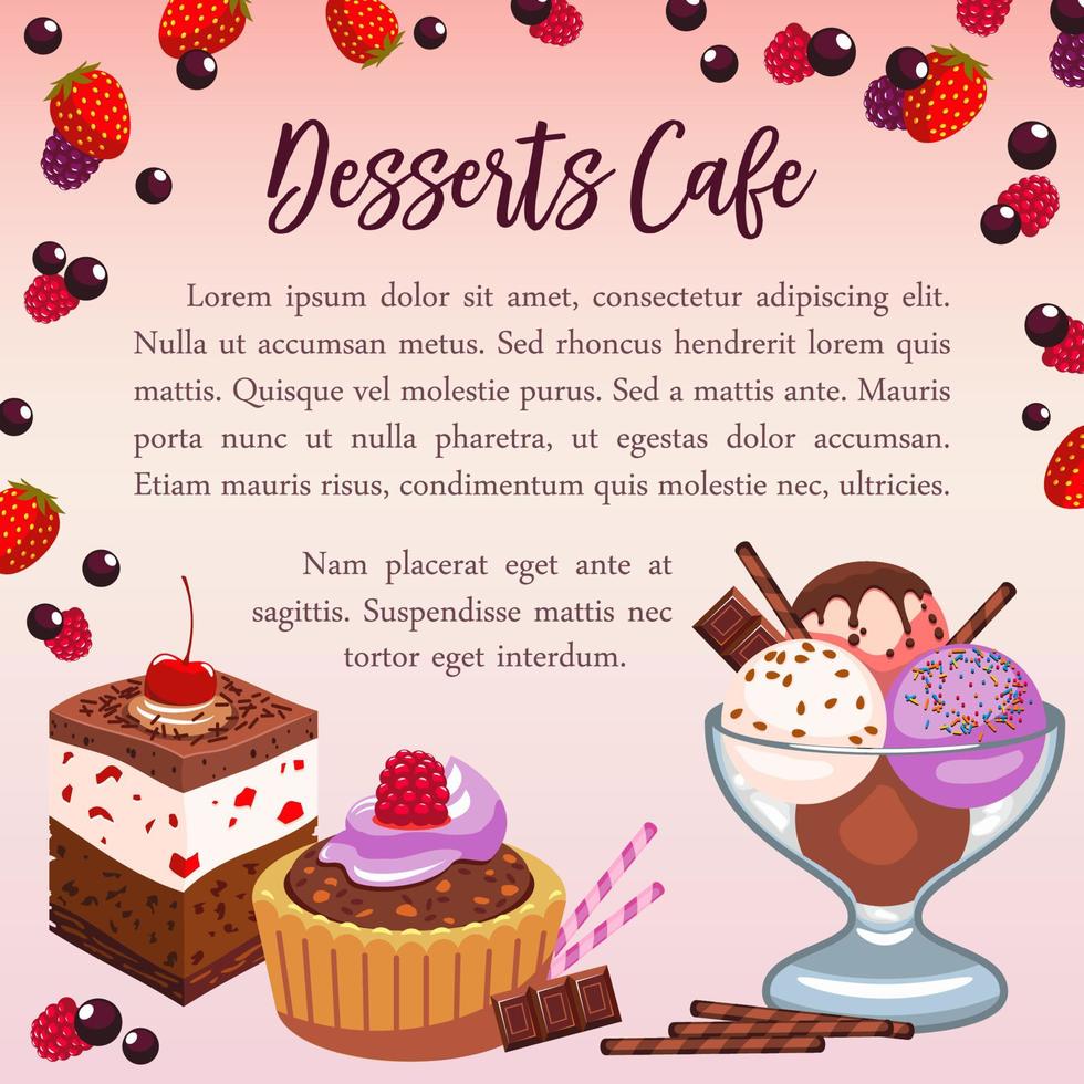 cartaz de vetor de sobremesas de padaria para café