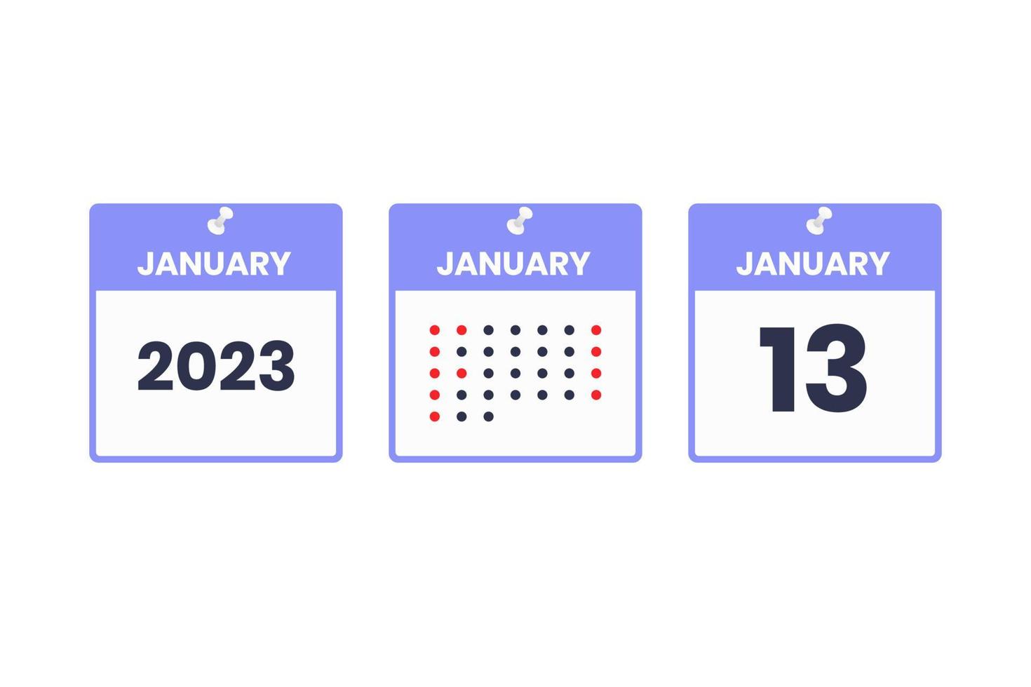 ícone de design de calendário de 13 de janeiro. calendário de 2023, compromisso, conceito de data importante vetor
