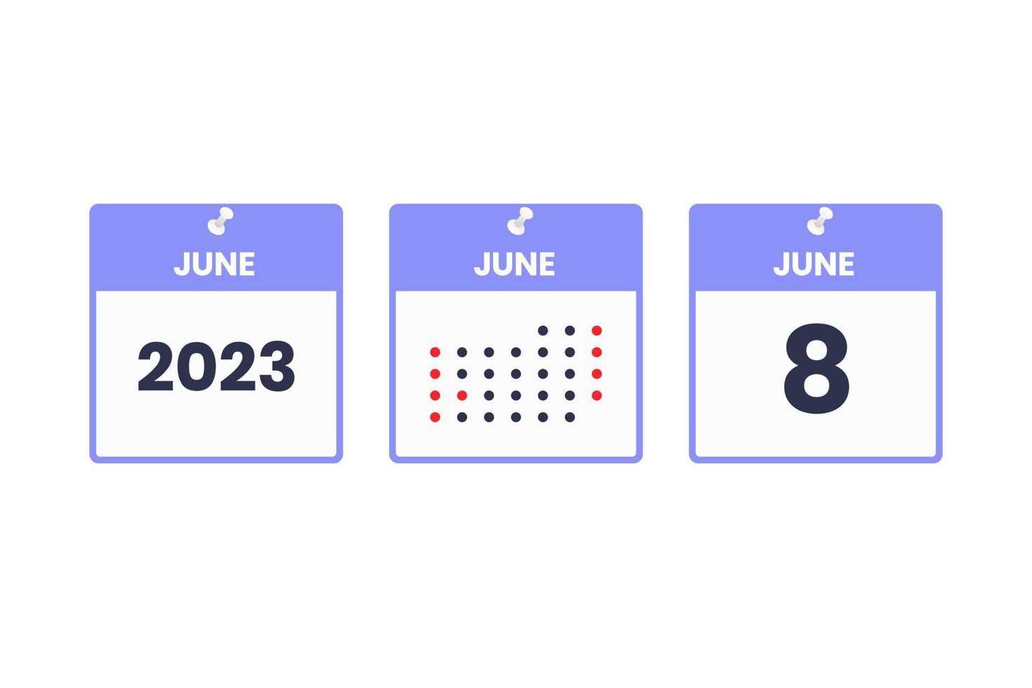 ícone de design de calendário de 8 de junho. calendário de 2023, compromisso, conceito de data importante vetor