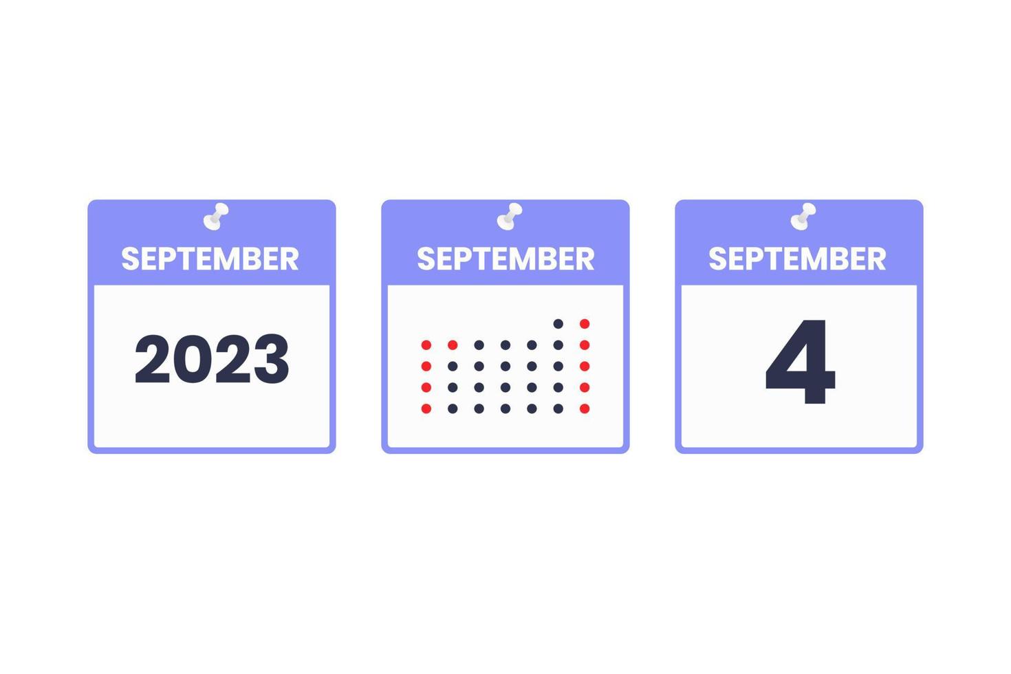 ícone de design de calendário de 4 de setembro. calendário de 2023, compromisso, conceito de data importante vetor
