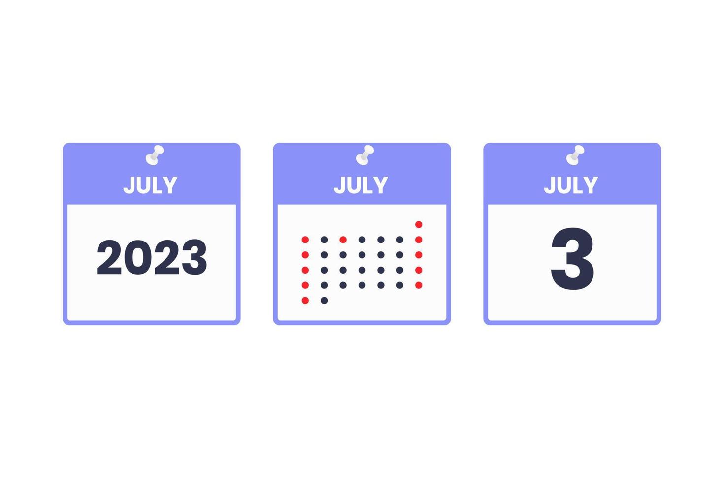 ícone de design de calendário de 3 de julho. calendário de 2023, compromisso, conceito de data importante vetor