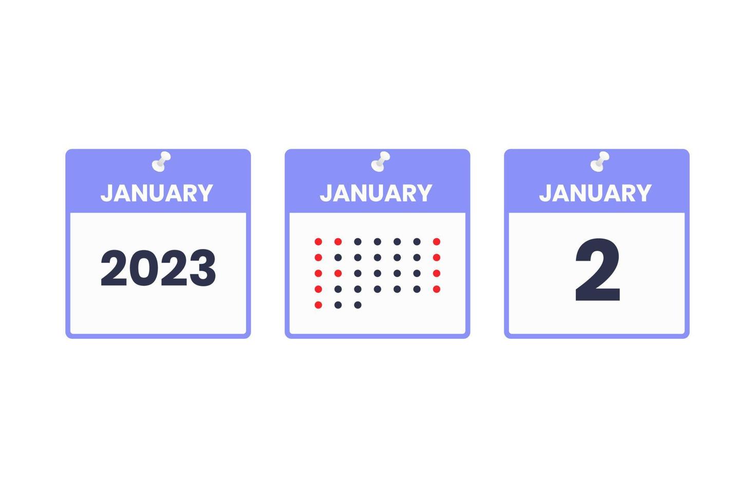 ícone de design de calendário de 2 de janeiro. calendário de 2023, compromisso, conceito de data importante vetor