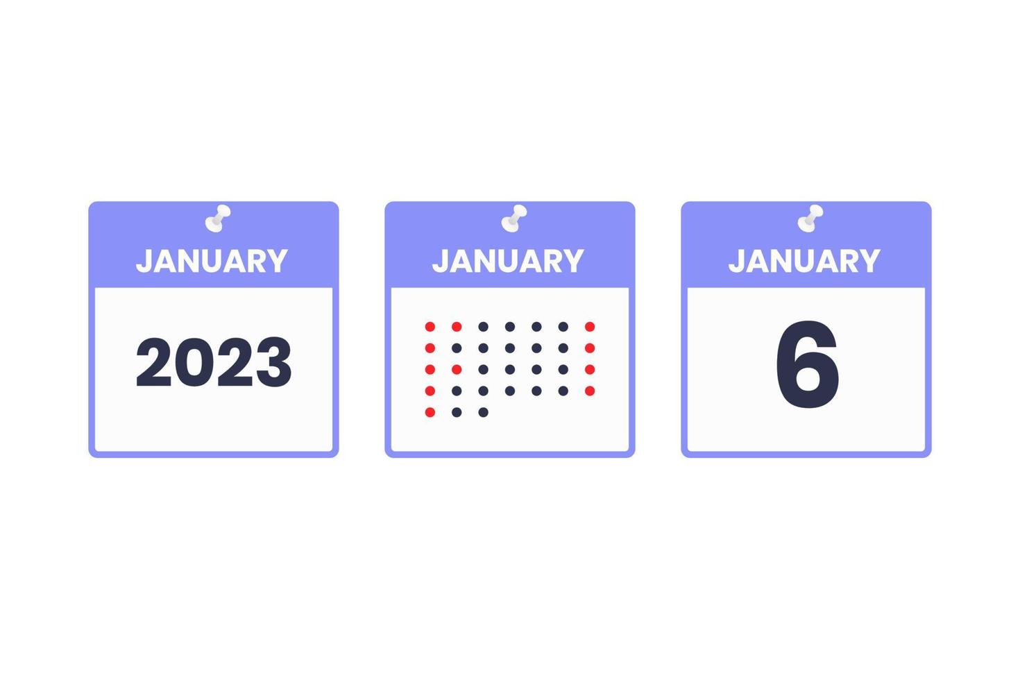 ícone de design de calendário de 6 de janeiro. calendário de 2023, compromisso, conceito de data importante vetor