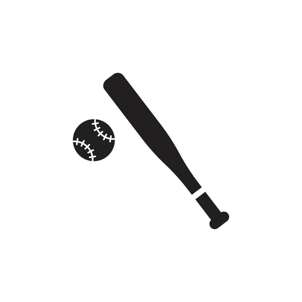 eps10 vetor preto taco de beisebol e bola ícone de arte sólida isolado no fundo branco. bastão de madeira ou símbolo esportivo em um estilo moderno simples e moderno para o design do seu site, logotipo e aplicativo móvel