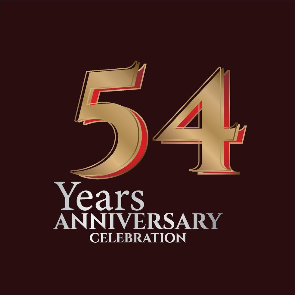 54º aniversário logotipo de ouro e cor vermelha isolada em fundo elegante, design vetorial para cartão de felicitações e cartão de convite vetor