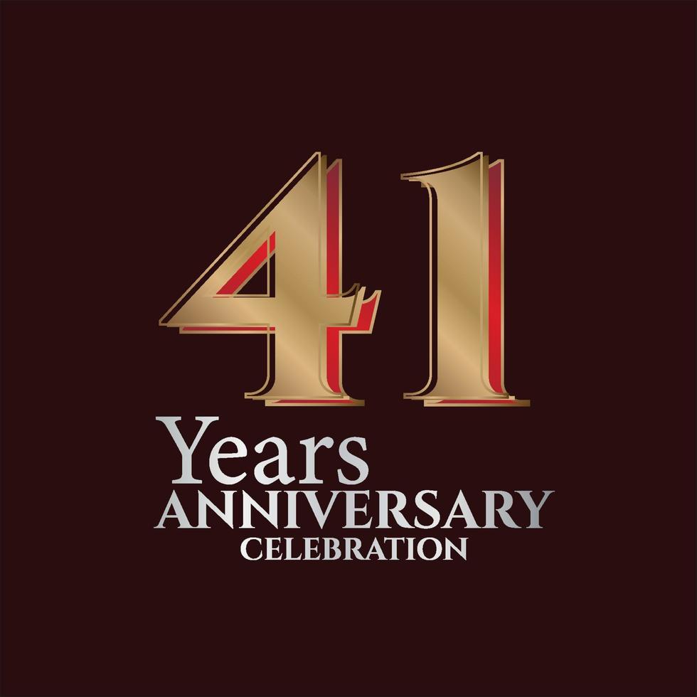 41º aniversário logotipo de ouro e cor vermelha isolada em fundo elegante, design vetorial para cartão de saudação e cartão de convite vetor