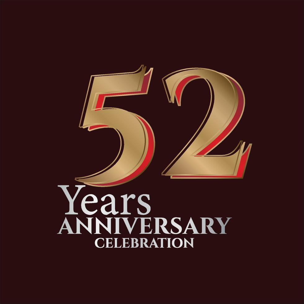 52 anos de aniversário logotipo ouro e cor vermelha isolado em fundo elegante, design vetorial para cartão de saudação e cartão de convite vetor