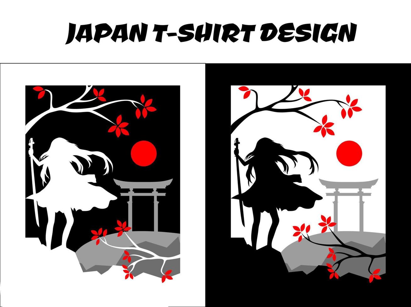 samurai feminino, silhueta japão samurai vetor para o conceito de camiseta de design, design de camiseta de samurai de anime, senhora samurai