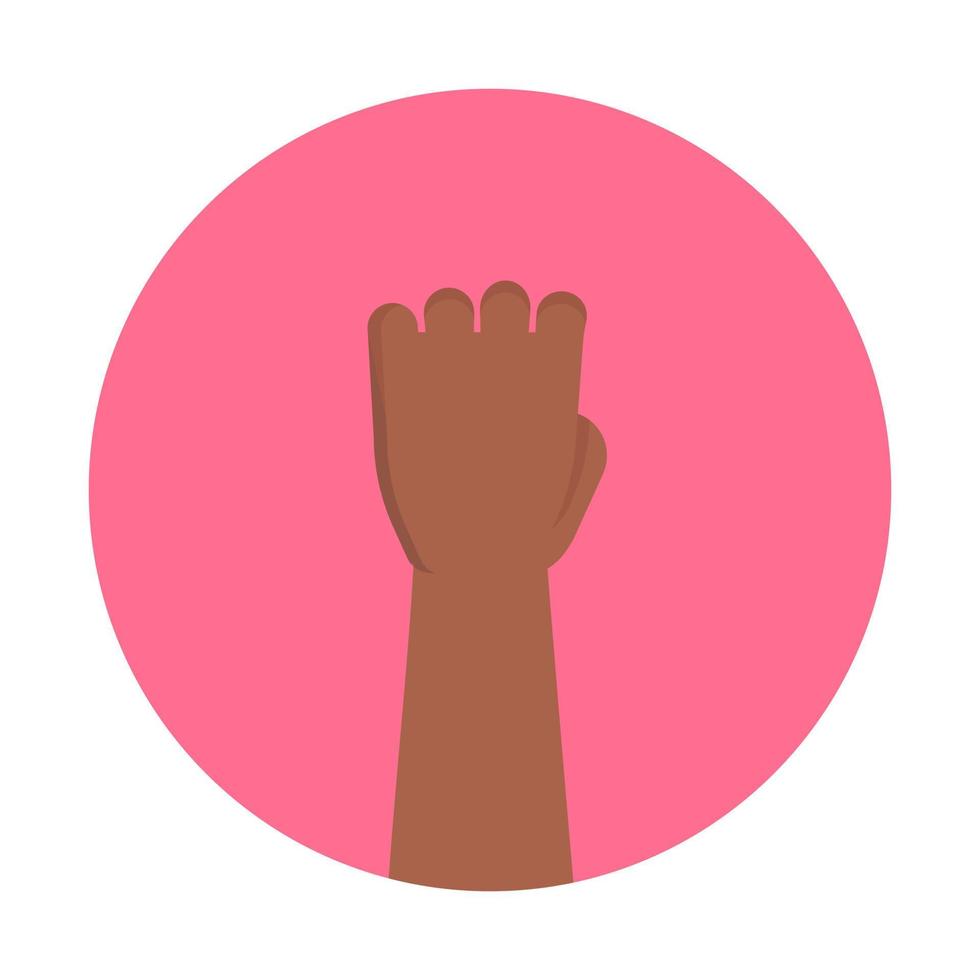 a mão do homem de pele escura em um círculo rosa. ilustração em vetor de uma mão de punho. anatomia. membro superior.