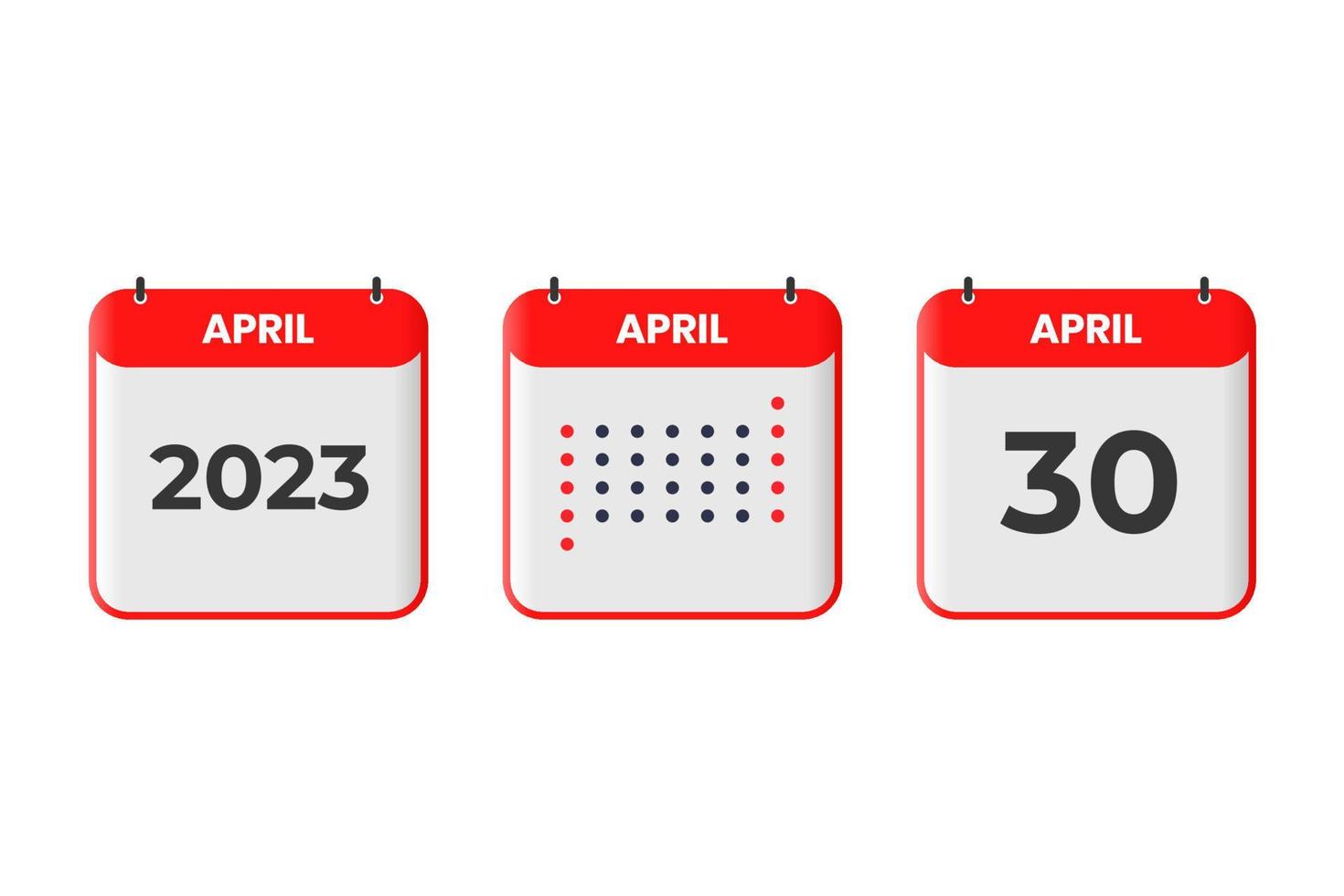 ícone de design de calendário de 30 de abril. calendário de 2023, compromisso, conceito de data importante vetor