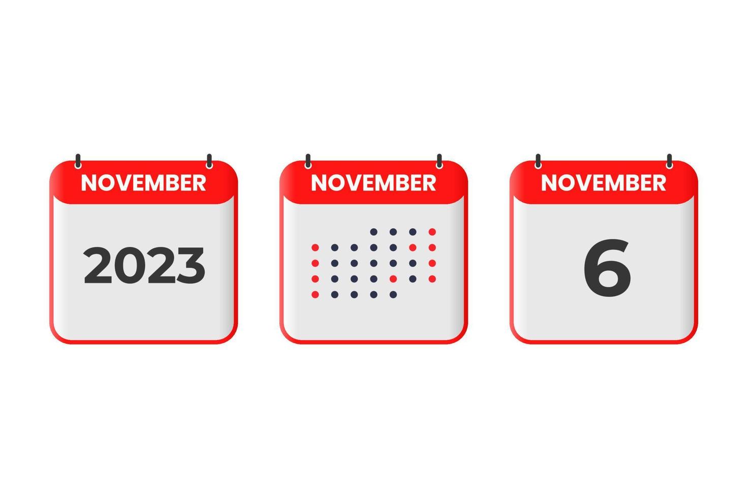 ícone de design de calendário de 6 de novembro. calendário de 2023, compromisso, conceito de data importante vetor