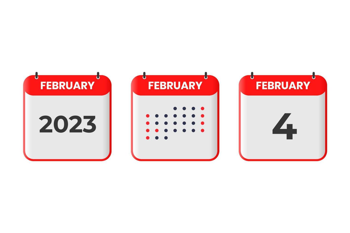 ícone de design de calendário de 4 de fevereiro. calendário de 2023, compromisso, conceito de data importante vetor