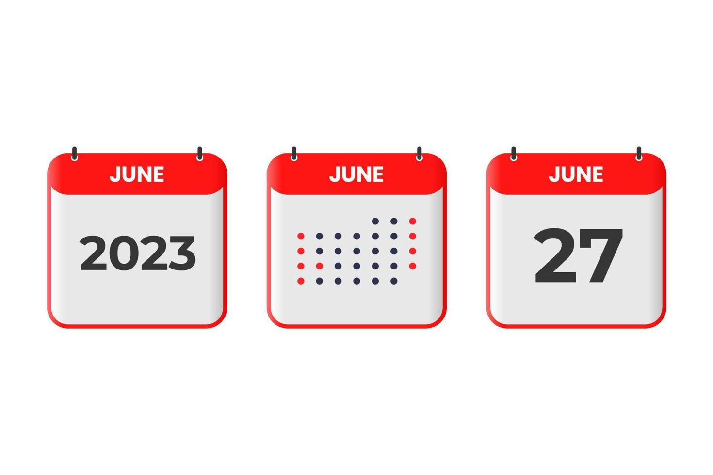 ícone de design de calendário de 27 de junho. calendário de 2023, compromisso, conceito de data importante vetor