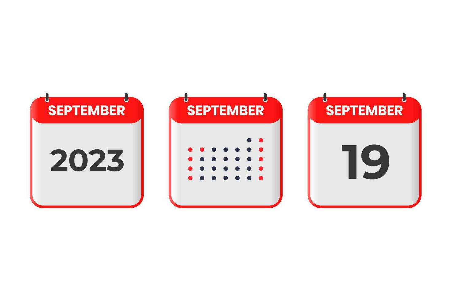 ícone de design de calendário de 19 de setembro. calendário de 2023, compromisso, conceito de data importante vetor