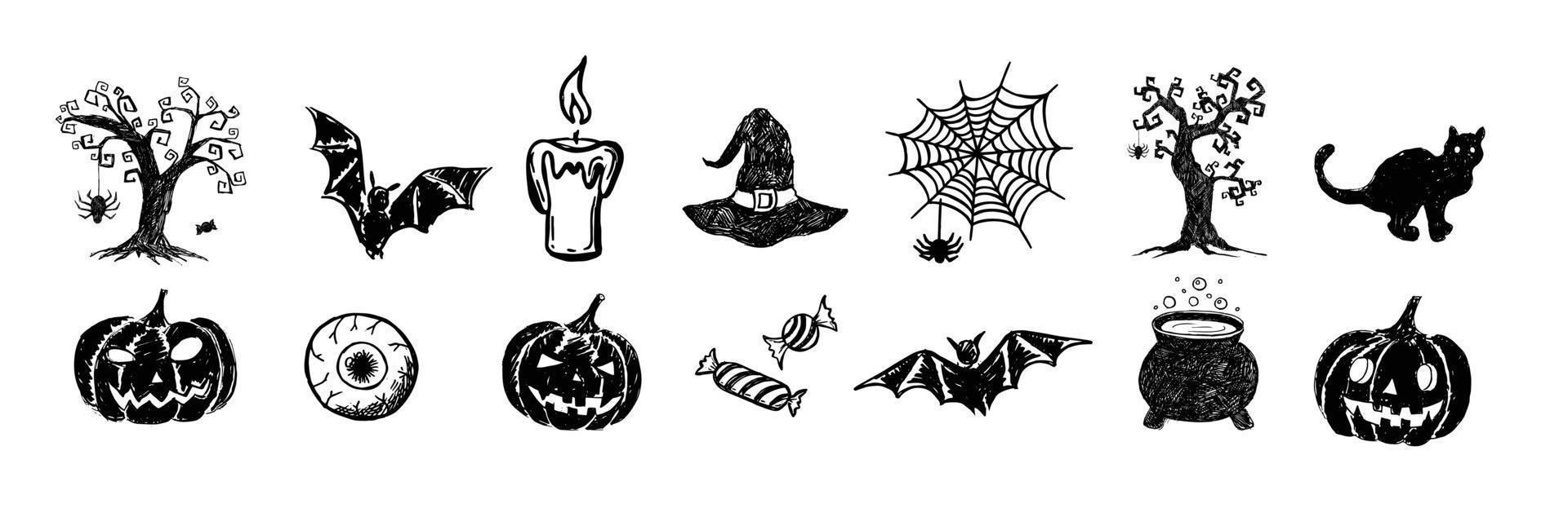 símbolos de halloween ilustrações desenhadas à mão vetor