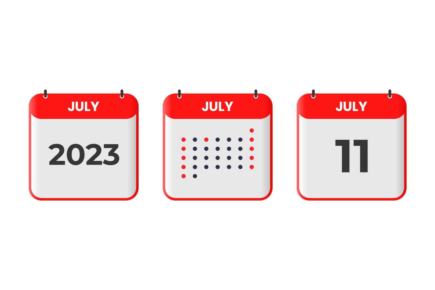 ícone de design de calendário de 11 de julho. calendário de 2023, compromisso, conceito de data importante vetor