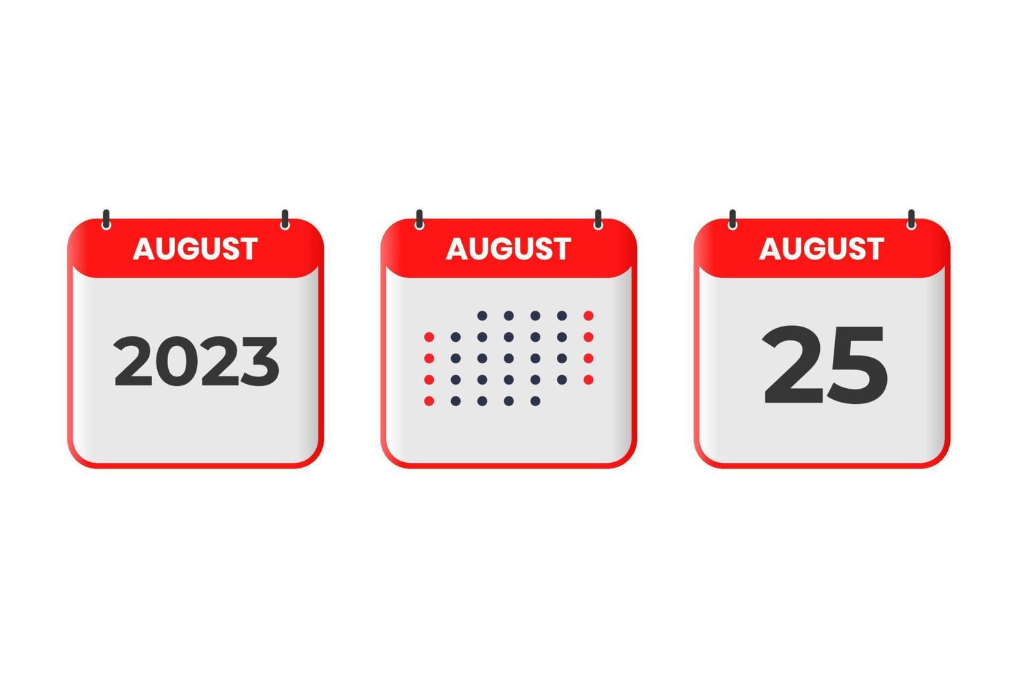 ícone de design de calendário de 25 de agosto. calendário de 2023, compromisso, conceito de data importante vetor