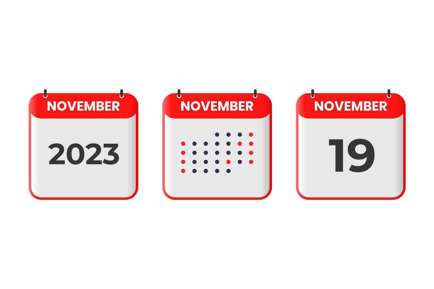 ícone de design de calendário de 19 de novembro. calendário de 2023, compromisso, conceito de data importante vetor