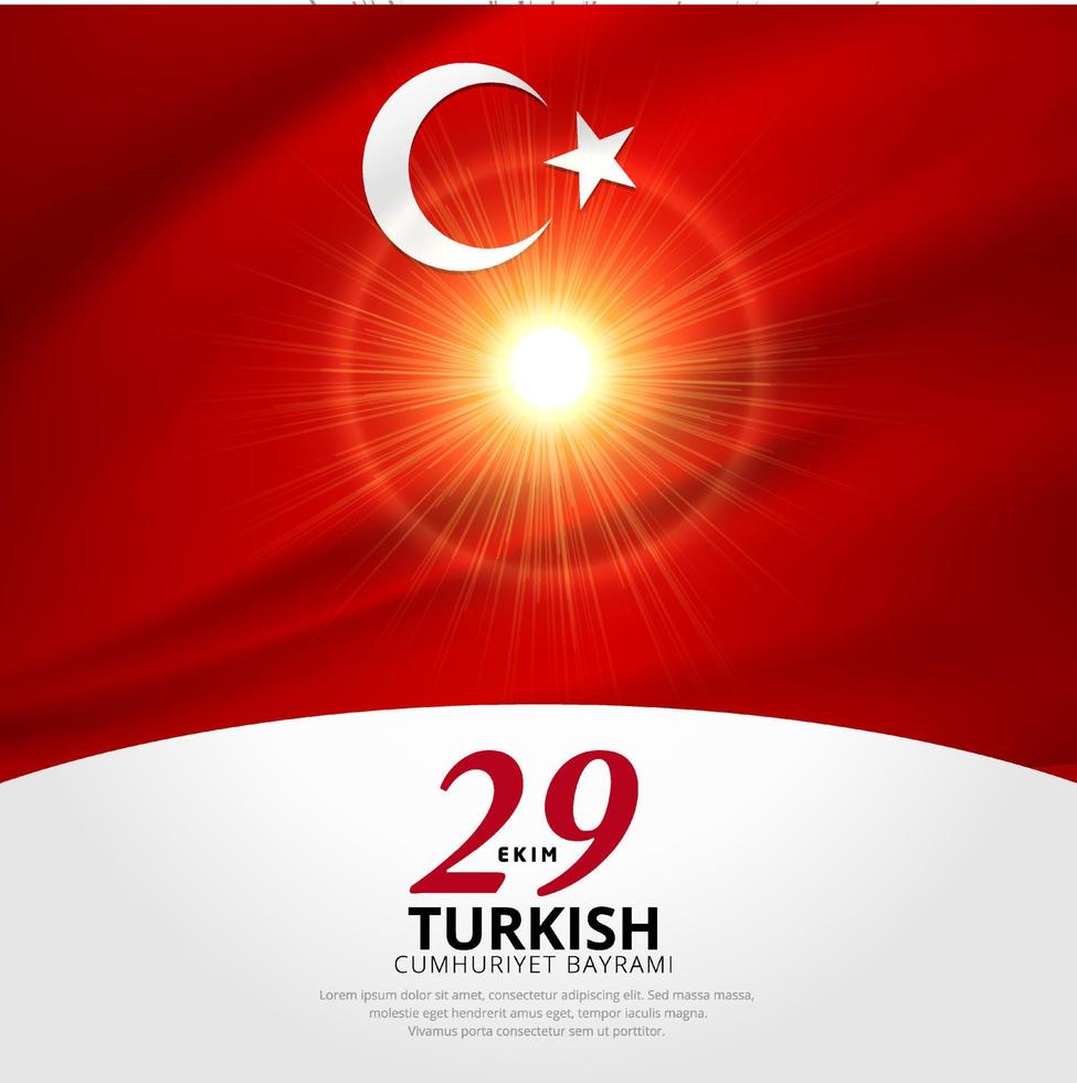 maravilhoso design de fundo do dia da república da turquia com silhueta de soldado e bandeira ondulada vetor