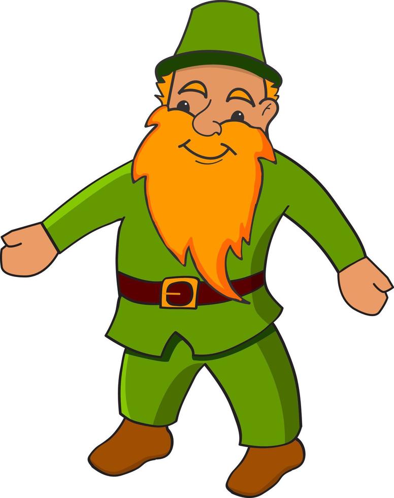 o homenzinho com barba e um chapéu verde uma camisa e calças e em botas duende alegre.desenho animado duende feliz.o personagem para um st. dia de patrick.in vetor de estilo simples.