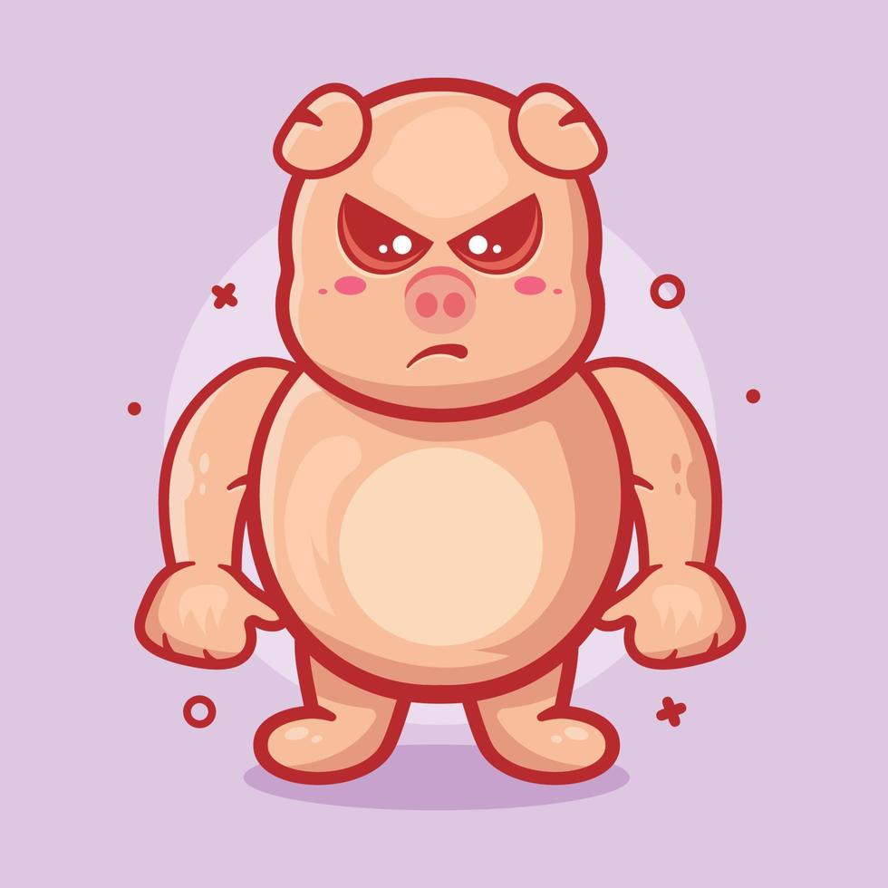 mascote de personagem animal porco sério com desenho isolado de expressão de raiva em design de estilo simples vetor