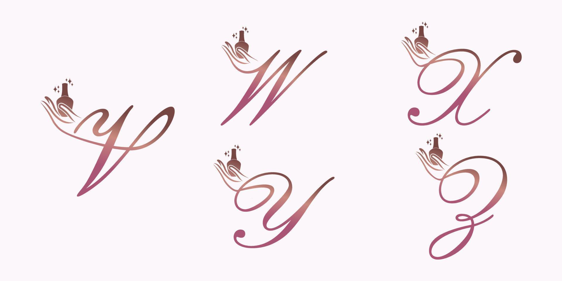 conjunto de vetor de design de logotipo de fonte de carta com ícone de beleza de esmalte