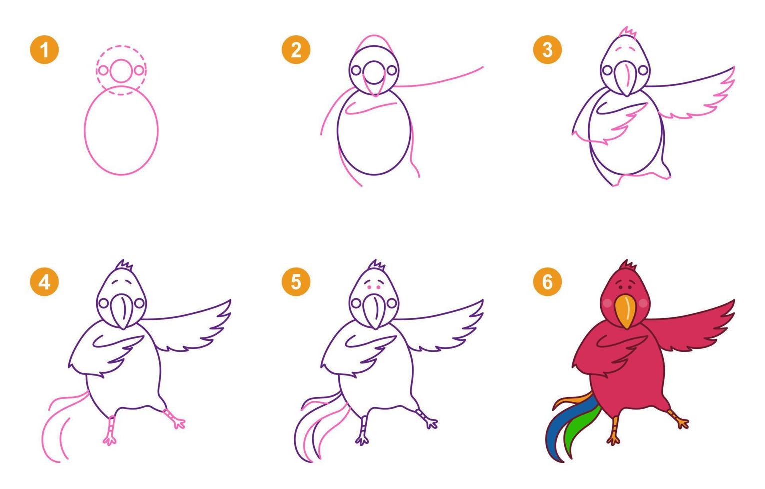 macaw papagaio esquema de origami tutorial modelo em movimento. origami para crianças. passo a passo como fazer um papagaio de origami fofo. ilustração vetorial. vetor