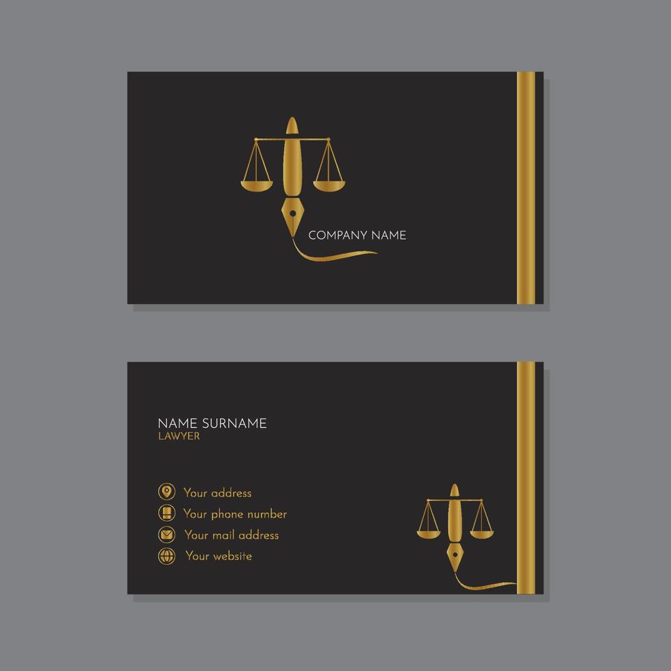 cartão de visita de advogado escuro com logotipo de lápis de ouro vetor