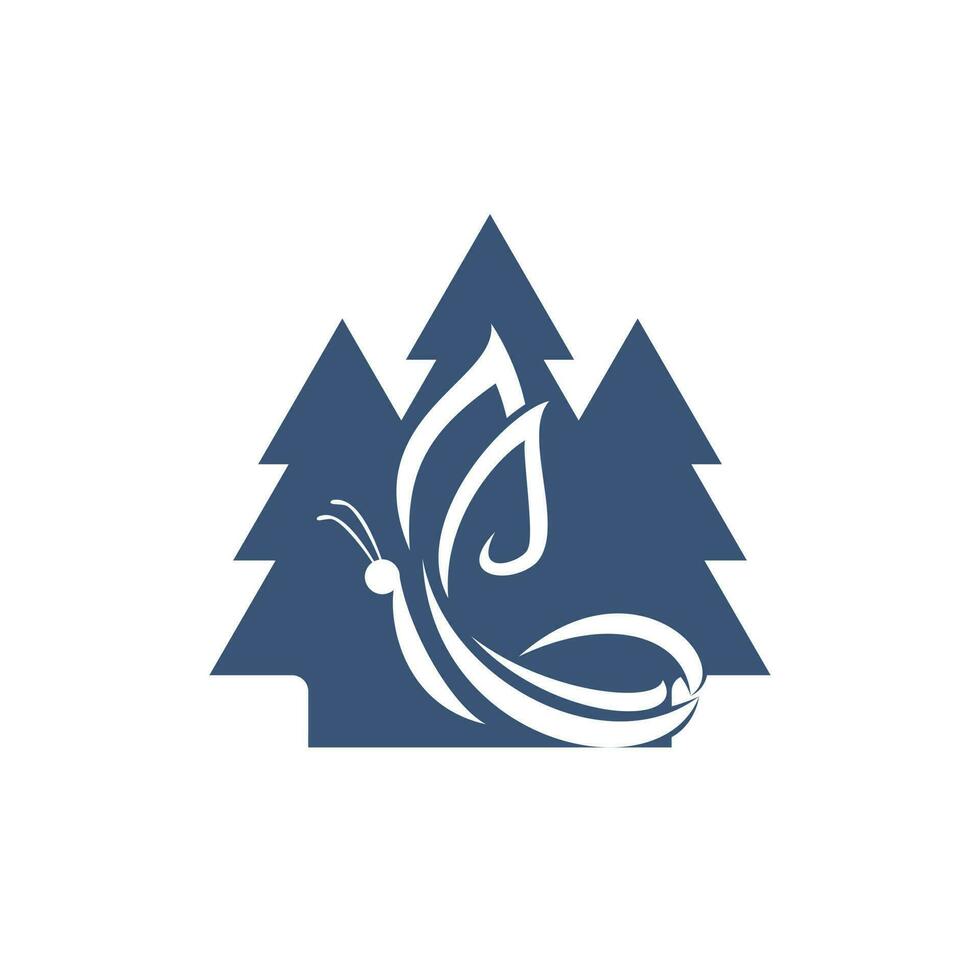 pinheiro e design de logotipo de borboleta. logotipo de design gráfico moderno eco spa empresa beleza ecologia conceito logotipo de ícone de vetor de forma suave.
