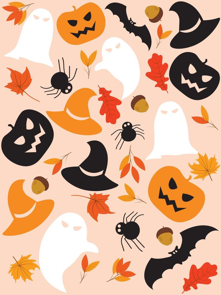 Halloween assustador, abóbora, aranha, morcego, padrão sem emenda de chapéu de bruxa vetor