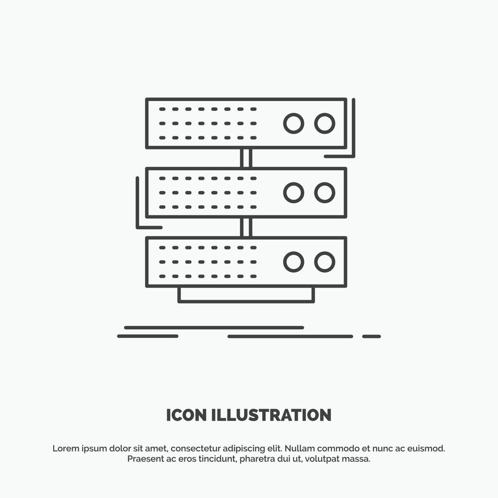 servidor. armazenar. prateleira. base de dados. ícone de dados. símbolo cinza de vetor de linha para ui e ux. site ou aplicativo móvel