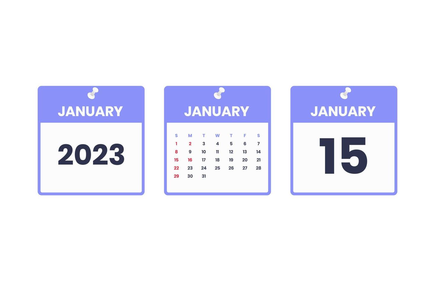 design de calendário de janeiro. ícone de calendário de 15 de janeiro de 2023 para agendamento, compromisso, conceito de data importante vetor