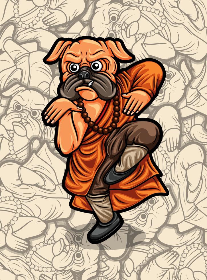 ilustração de luta de shaolin de cachorro pug fofo vetor