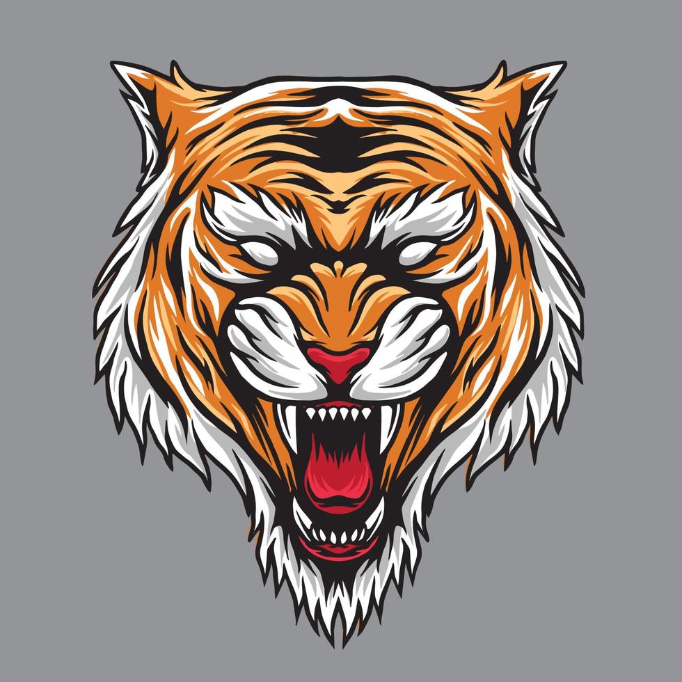 design de cabeça de tigre em fundo cinza vetor