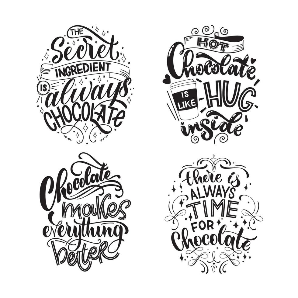 conjunto de citações de letras de mão de chocolate. vetor