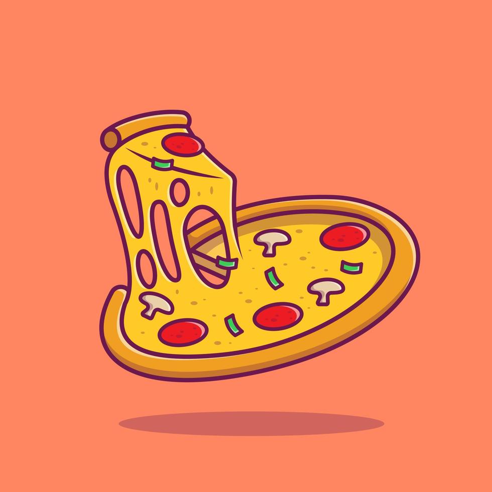 pizza derretida ilustração de ícone de vetor dos desenhos animados. comida objeto ícone conceito isolado vetor premium. estilo de desenho animado plano