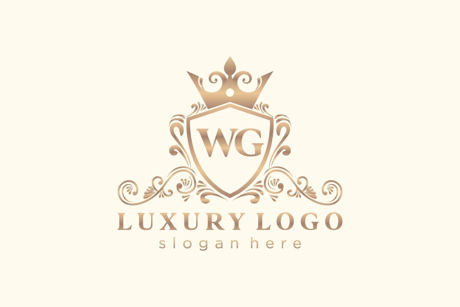 modelo de logotipo de luxo real de carta wg inicial em arte vetorial para restaurante, realeza, boutique, café, hotel, heráldica, joias, moda e outras ilustrações vetoriais. vetor