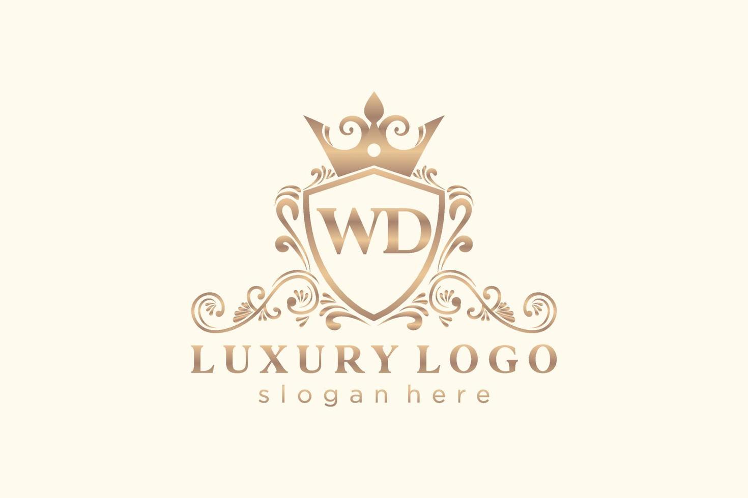 modelo de logotipo de luxo real carta inicial wd em arte vetorial para restaurante, realeza, boutique, café, hotel, heráldica, joias, moda e outras ilustrações vetoriais. vetor