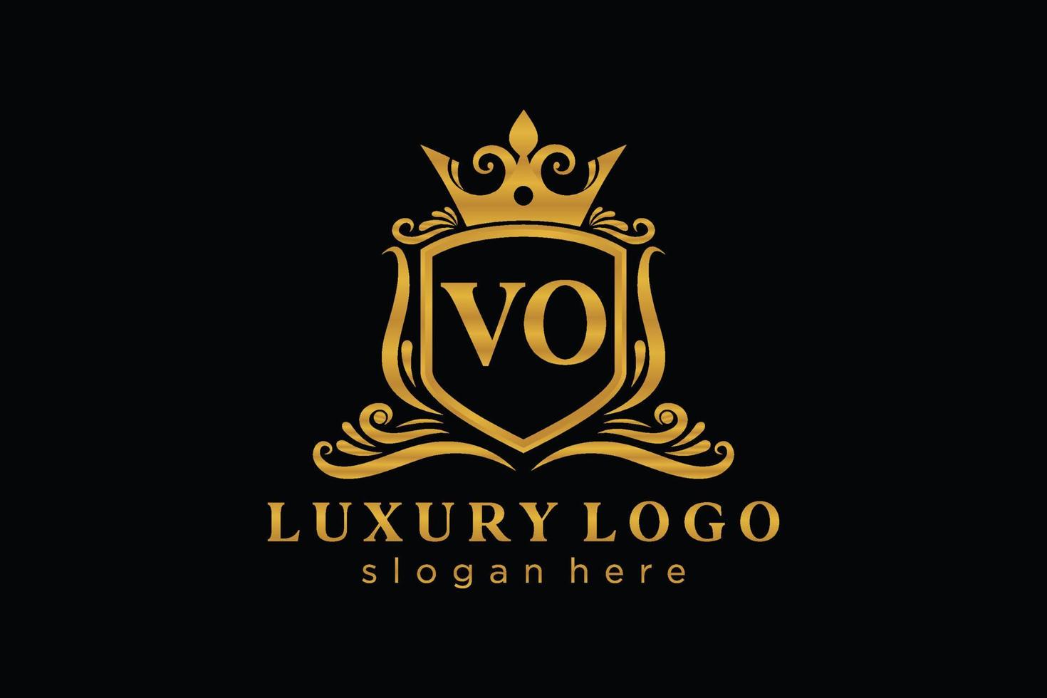 inicial vo carta modelo de logotipo de luxo real em arte vetorial para restaurante, realeza, boutique, café, hotel, heráldica, joias, moda e outras ilustrações vetoriais. vetor