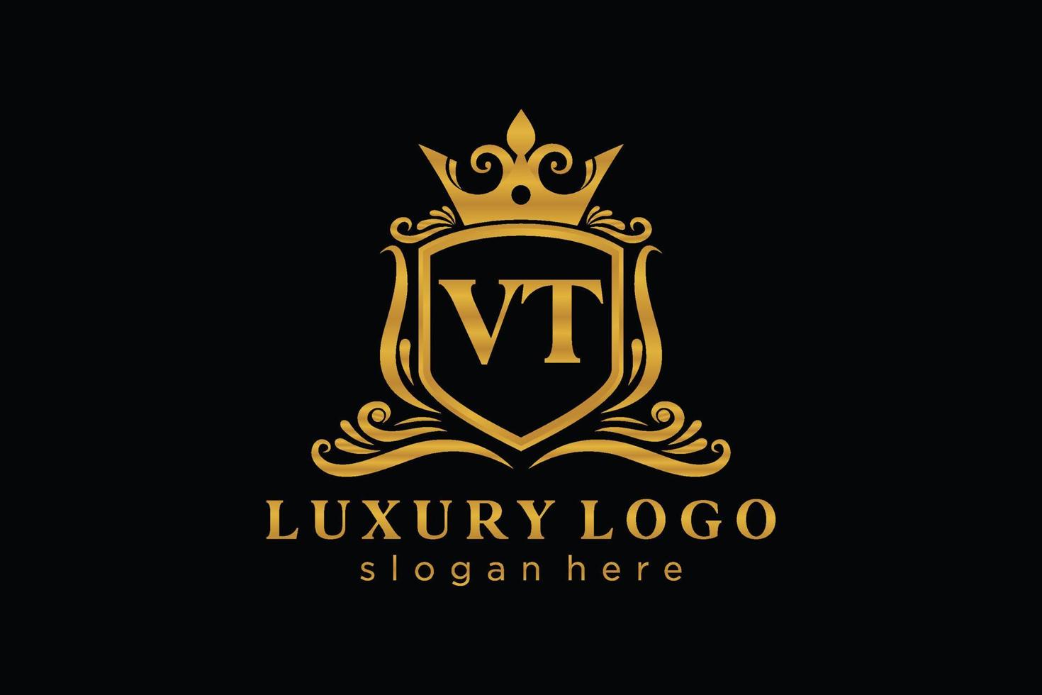 modelo de logotipo de luxo real carta inicial vt em arte vetorial para restaurante, realeza, boutique, café, hotel, heráldica, joias, moda e outras ilustrações vetoriais. vetor