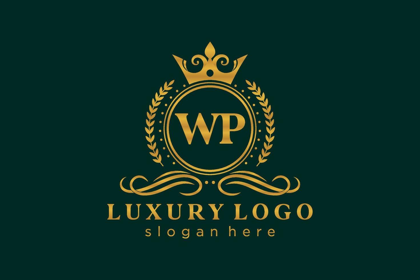 modelo de logotipo de luxo real de carta wp inicial em arte vetorial para restaurante, realeza, boutique, café, hotel, heráldica, joias, moda e outras ilustrações vetoriais. vetor