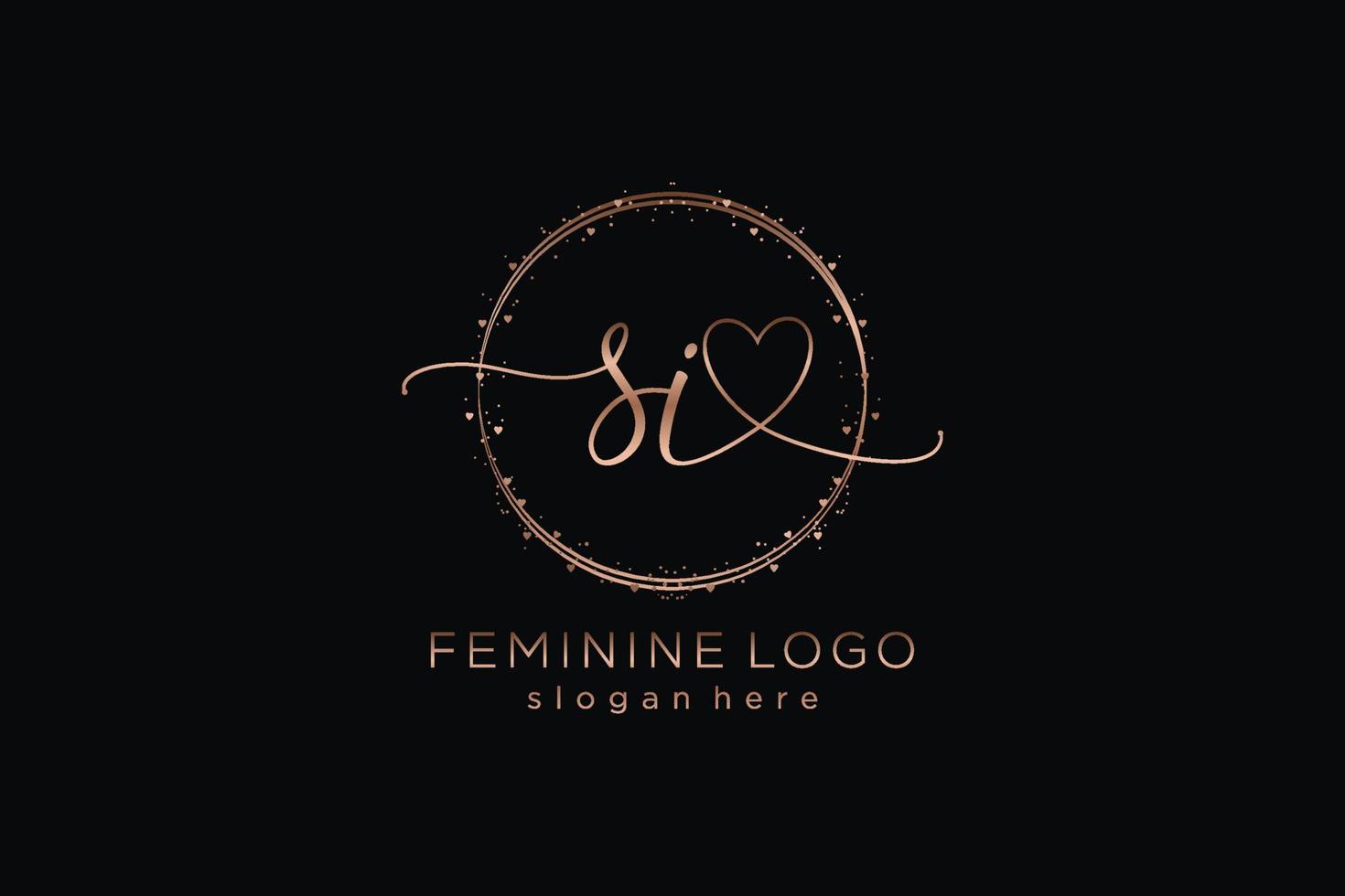 logotipo de caligrafia inicial si com logotipo de vetor de modelo de círculo de casamento inicial, moda, floral e botânico com modelo criativo.