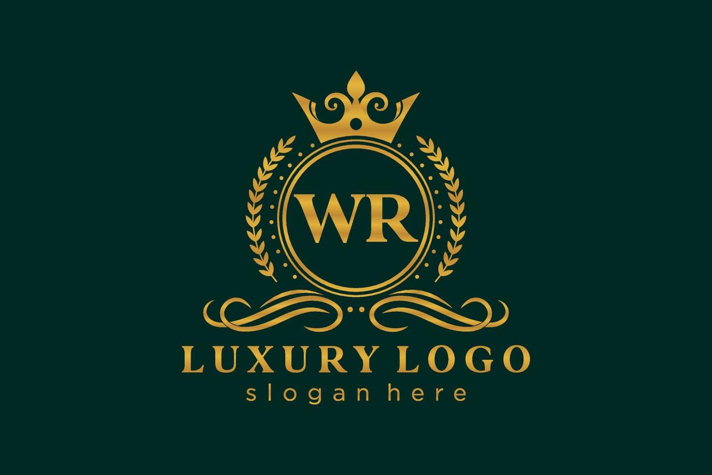 modelo de logotipo de luxo real carta inicial wr em arte vetorial para restaurante, realeza, boutique, café, hotel, heráldica, joias, moda e outras ilustrações vetoriais. vetor