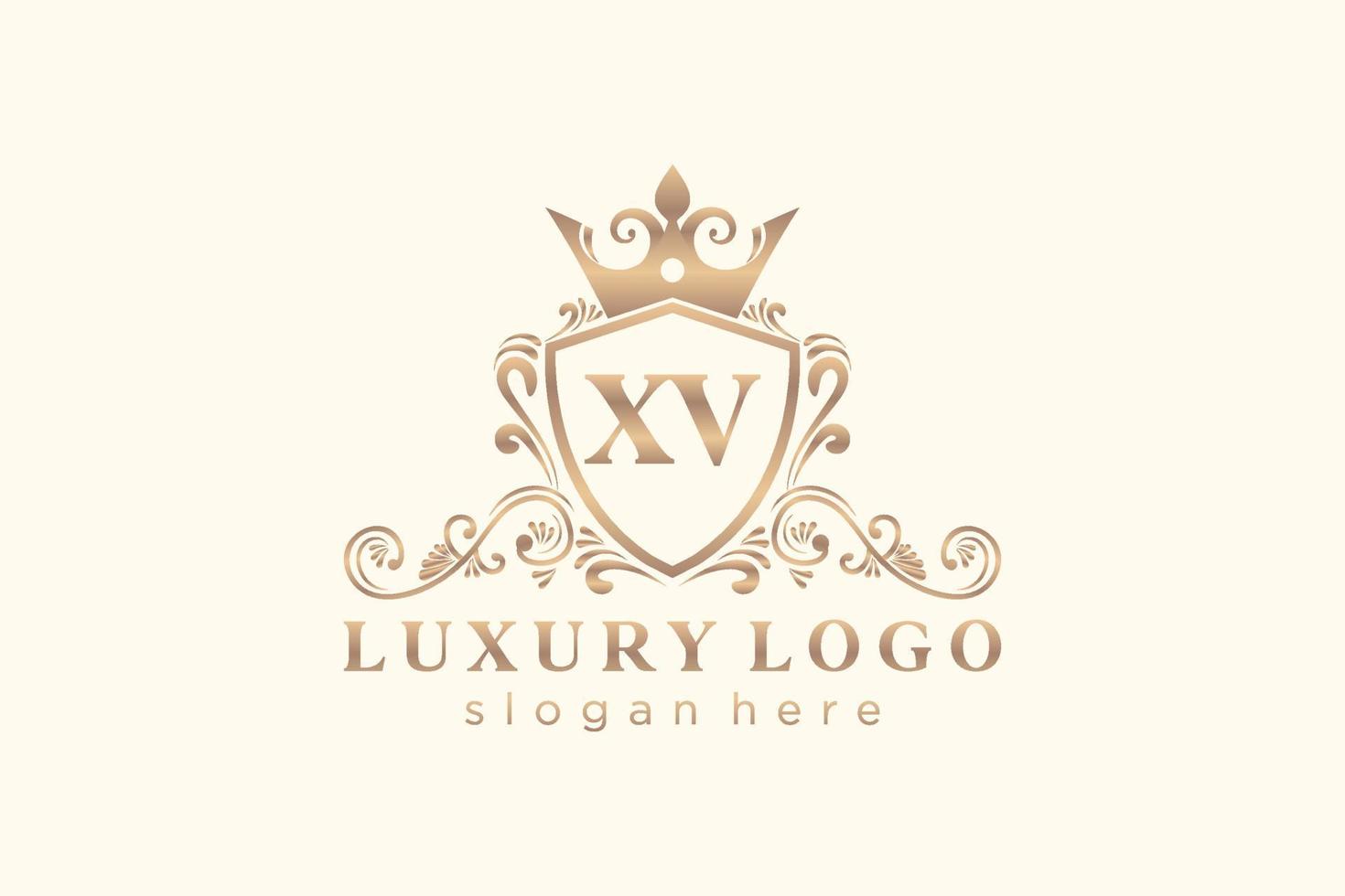 inicial xv carta modelo de logotipo de luxo real em arte vetorial para restaurante, realeza, boutique, café, hotel, heráldica, joias, moda e outras ilustrações vetoriais. vetor