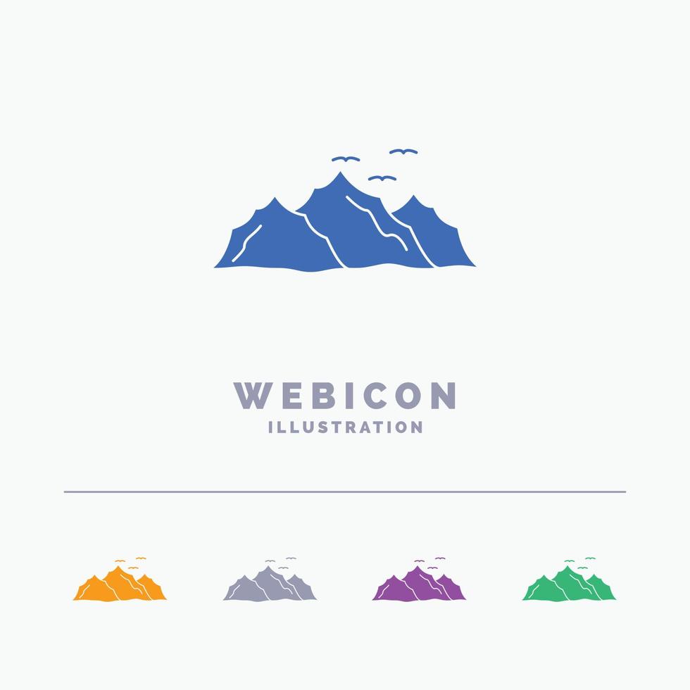montanha. paisagem. colina. natureza. modelo de ícone de web de glifo de 5 cores de pássaros isolado no branco. ilustração vetorial vetor