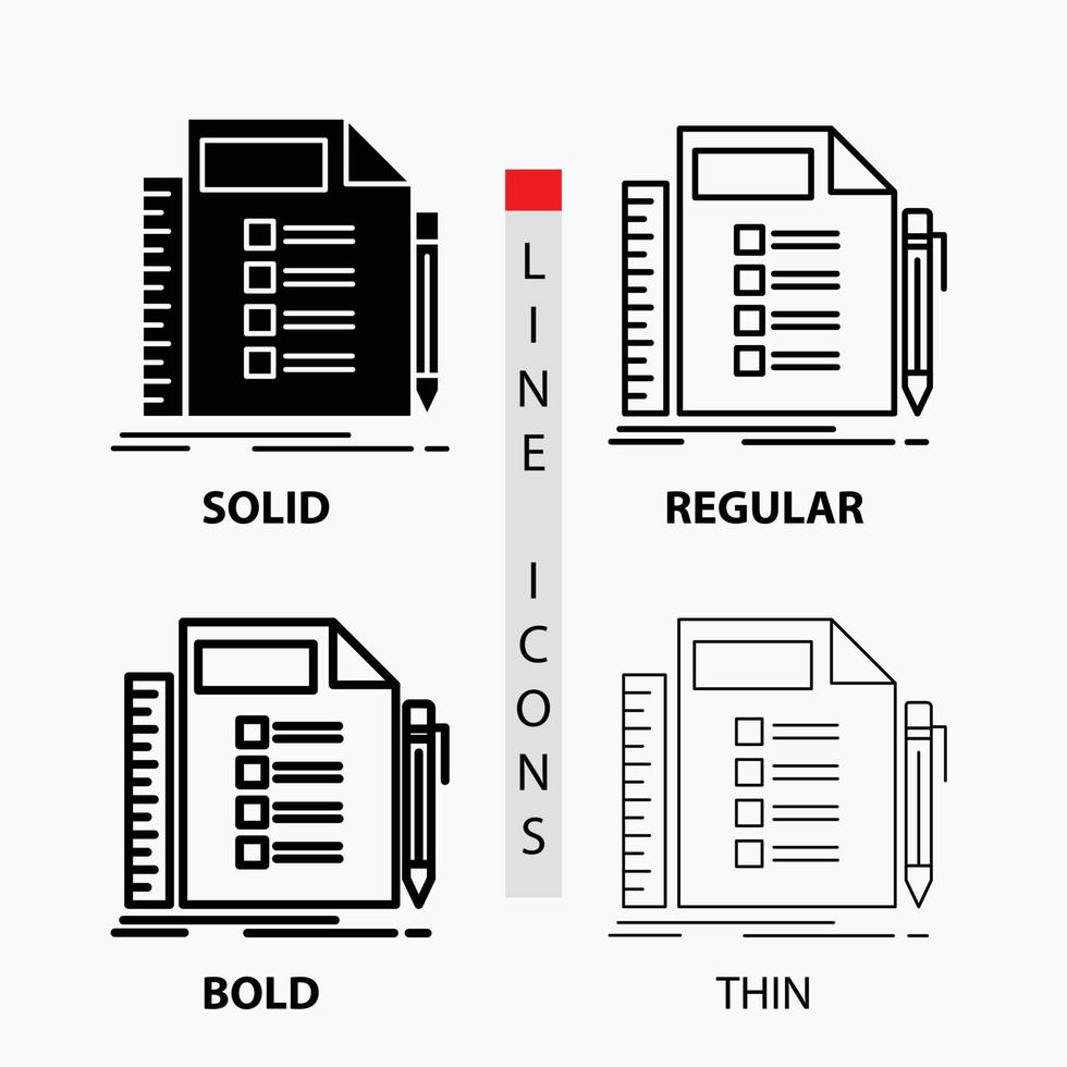 o negócio. Lista. plano. planejamento. ícone de tarefa em fino. regular. linha em negrito e estilo de glifo. ilustração vetorial vetor